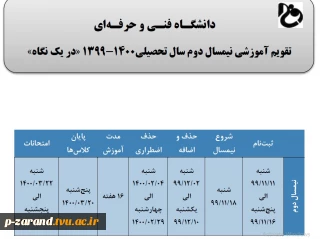 جدول زمانبدی ترم بهمن در یک نگاه