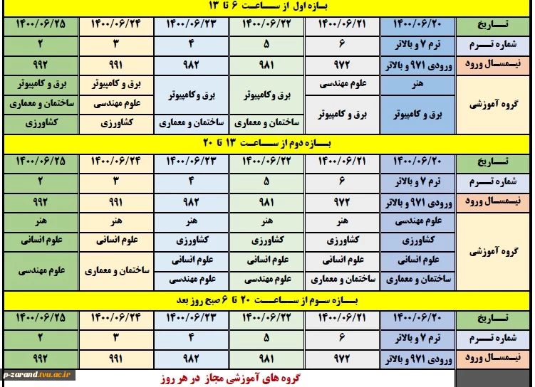 برنامه جدید انتخاب واحد نیمسال اول ۱۴۰۰ 2